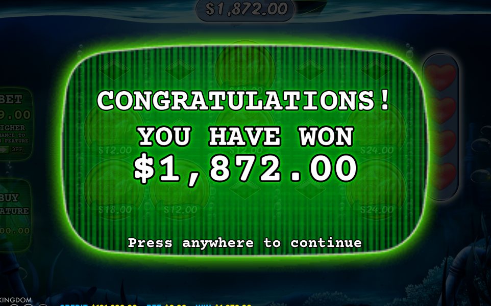 Win screen showing a winning spin on the 5x3 grid