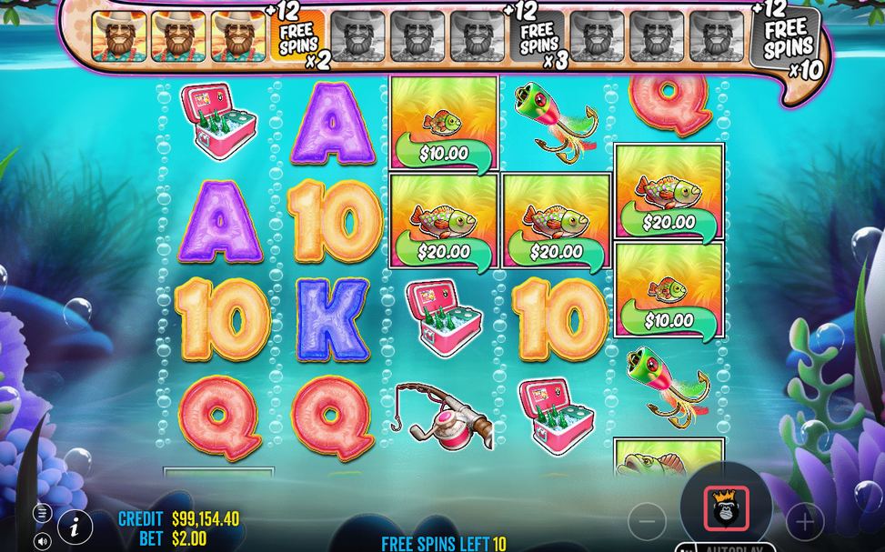 Fisherman WILD sweeping MONEY values off the reels